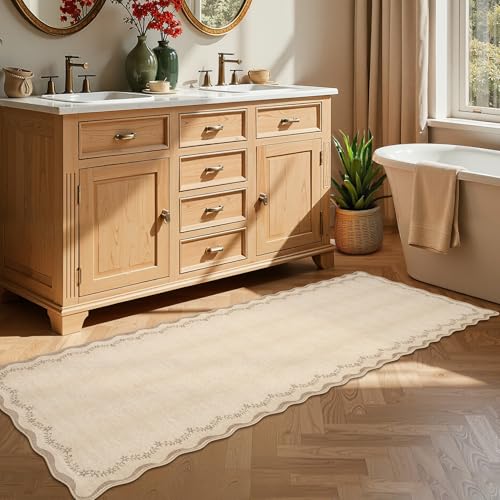 GarveeHome 2x6 Scalloped Washable Runner Rug Non Slip Hallway Kitchen Rug - color: Jute, size: 2' x 6' (Rectangular)