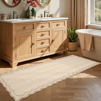 GarveeHome 2x6 Scalloped Washable Runner Rug Non Slip Hallway Kitchen Rug - color: Jute, size: 2' x 6' (Rectangular)