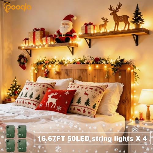 Pooqla String Lights Battery Powered, 4x50 LED Warm White Christmas Lights - color: Warm White, size: 50 LED x4
