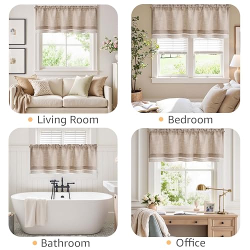 jinchan Kitchen Valance Curtain Double Layers, 50x16, 1 Panel, Warm Beige - color: Double Layer | Warm Beige, size: 50"W x 16"L (Pack of 1)