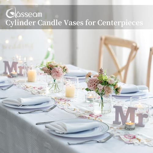 Glasseam Hurricane Glass Candle Holder 6Pcs Cylinder Vases for Centerpiece - color: 6, size: 4in