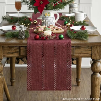 Artoid Mode Red Woven Farmhouse Hollow Table Runner 12x36 Inch - color: Red, size: 12" x 36", Table Runner