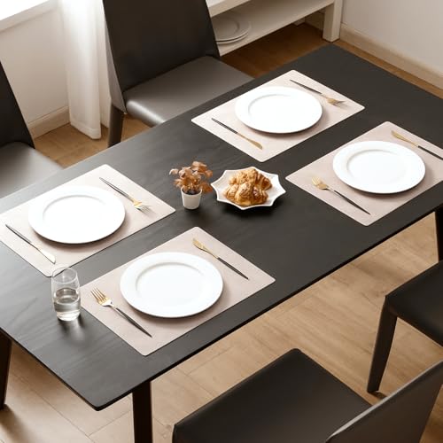 MOSAYT Vinyl Faux Leather Placemats, Set of 6, Beige - color: Beige