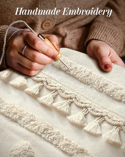 Lumbar Pillow Covers 12x20 - Tufted Boho Decorative Throw Pillow Cover with Zipper for Couch Sofa Bed Living Room Soft Aesthetic Farmhouse Textured Striped Oblong Pillowcase, Cream Tassel - color: Cream Tassel, size: 20" x 12" (Pack of 1)