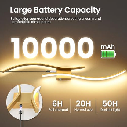 10000mAh Battery Operated Wall Sconces Set of 2, Gold, 39.4 Inch - color: Gold, size: 39.4in