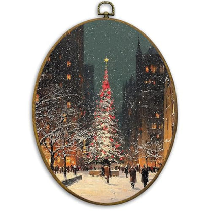 CUANFDDSF Christmas Winter Village Oval Wall Art Decor 8.6x11.4 Inch - color: Colour 01