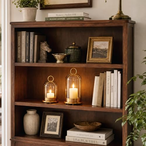 5"&4" Hurricane Glass Candle Holder Set - Hanging Pillar Candle Lantern with Glass Chimney, Metal Frame for Wedding Centerpieces Dining Table Mantel Holiday Home Decor