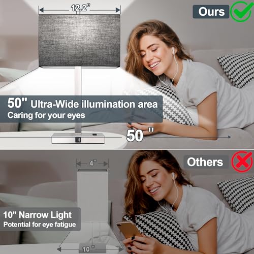 21" Touch Bedside lamps with 2 USB & AC Outlets, 3-Way Dimmable Bedside Table Lamps Set of 2 for Bedroom Living Room Office Reading, Black Shade Lamps for Night Stands, 5000K LED Bulbs Included - color: Black Linen & Brushed Nickel