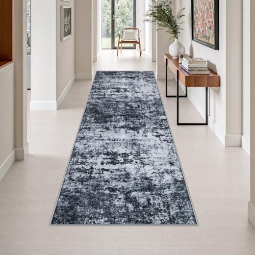 3x8 Washable Runner Rug：Modern Abstract Kitchen Carpet Black - color: Black, size: 3' x 8' (Rectangular)