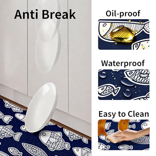 Kitchen Rugs for Floor 2 Pcs Memory Foam Padded Anti Fatigue Kitchen Mat - color: Fish-03
