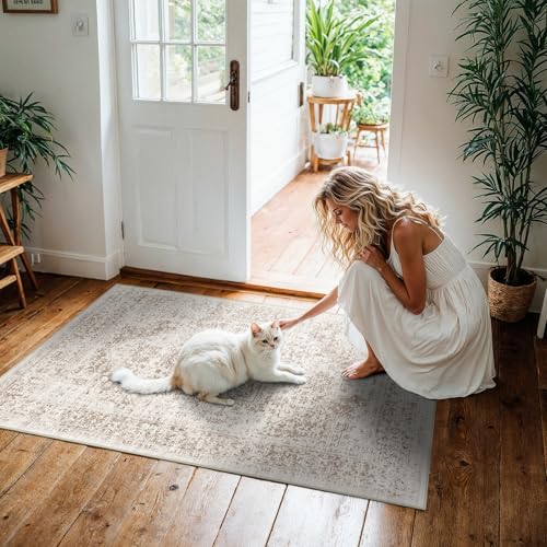 3x4 Washable Runner Rug: Vintage Medallion Kitchen Soft Rugs IvoryBeige - color: Ivory/Beige, size: 3x4