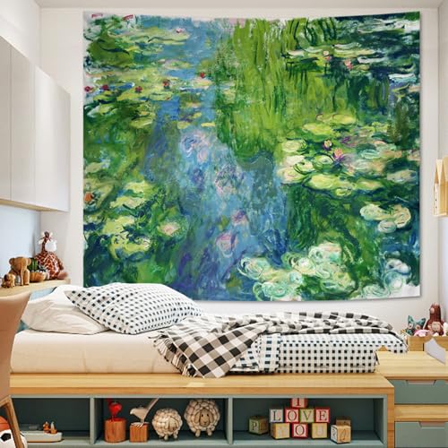 Apdidl Monet Water Lilies Floral Wall Tapestry for Bedroom Aesthetic, Cool Plant Flower Art Poster for Room Decor, Green Nature Large Wall Hanging Tapestries for Living Room Dorm (51" X 60") - color: Monet Water LiliesTapestry, size: 60"L x 51"W