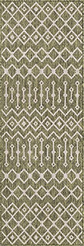 Unique Loom Outdoor Trellis Collection Area Rug - Tribal Trellis (2' x 8' Runner, Green/ Natural) - color: Green/Natural, size: 2' x 8' (Runner)