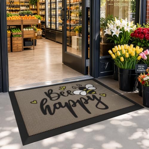 LUMI Outside Welcome Door Mat 24x36, Non-Slip Durable Rubber Easy Clean - color: Bee Happy, size: 24"x36"
