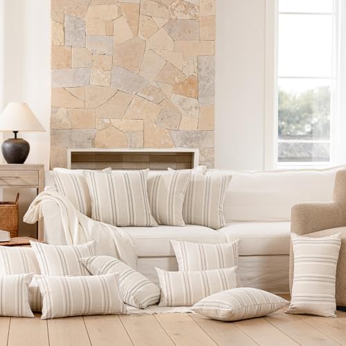 Hckot Terracotta Throw Pillow Covers 18x18 Set of 2 Striped Pillow Covers - color: Camel, size: 18" x 18" (Pack of 2)