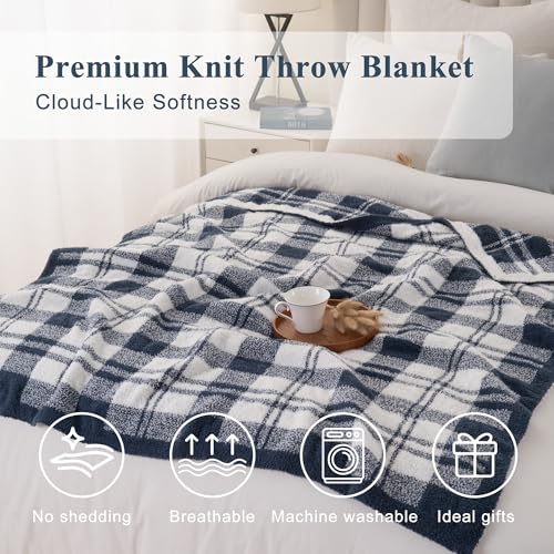 Battilo Navy Blue Checkered Throw Blanket, 50"x60" - color: Navy