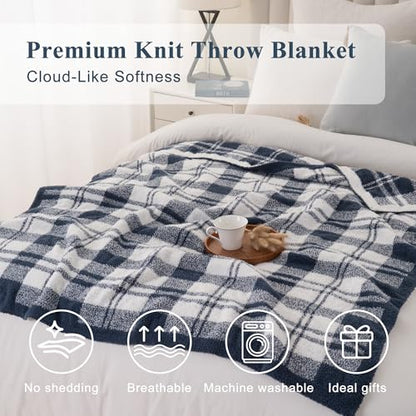 Battilo Navy Blue Checkered Throw Blanket, 50"x60" - color: Navy