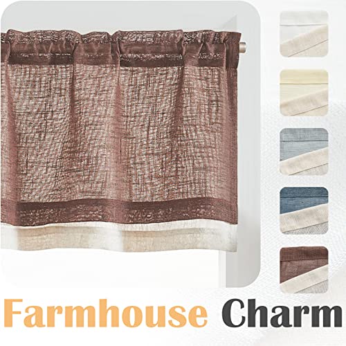 jinchan Kitchen Valance Curtain Double Layers, 50x16, 1 Panel, Brown - color: Double Layer | Brown, size: 50"W x 16"L (Pack of 1)