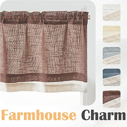 jinchan Kitchen Valance Curtain Double Layers, 50x16, 1 Panel, Brown - color: Double Layer | Brown, size: 50"W x 16"L (Pack of 1)