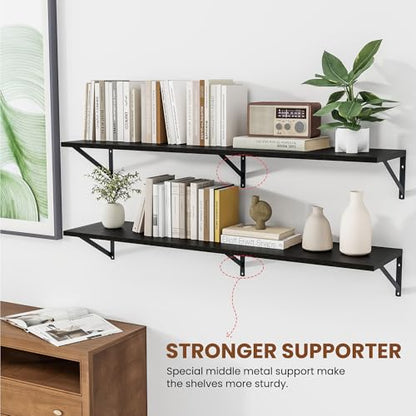 Heimlove 48W x 12D Deep Floating Shelves Set of 2 Black - color: Black With Black Metal Bracket, size: 48Wx12Dx5.8H