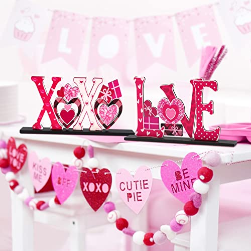 Valentine's Day Decorations Romantic Tabletop Centerpiece Signs Love Wooden Table Sign Valentines Decorations for Home Decor Gift Dining Room Table Wedding Anniversary Party - style: Valentines decorations