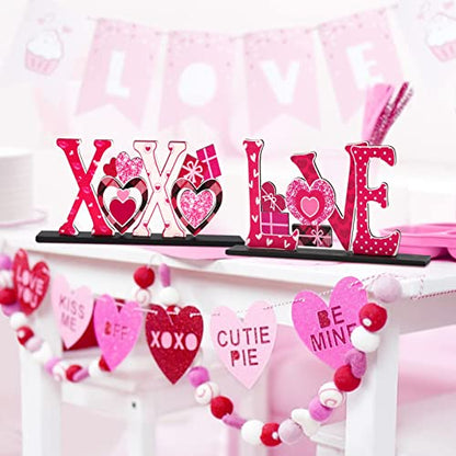Valentine's Day Decorations Romantic Tabletop Centerpiece Signs Love Wooden Table Sign Valentines Decorations for Home Decor Gift Dining Room Table Wedding Anniversary Party - style: Valentines decorations