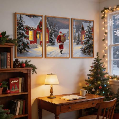 Aurlan 3 Pcs Santa Is Coming To Town Framed Wall Art 24x36 Inch - color: Santa Claus is Coming to Town, size: 24"L x 36"W
