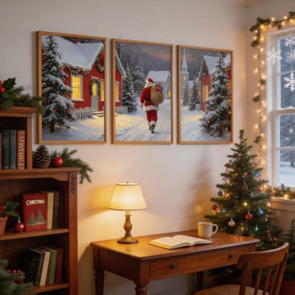 Aurlan 3 Pcs Santa Is Coming To Town Framed Wall Art 24x36 Inch - color: Santa Claus is Coming to Town, size: 24"L x 36"W