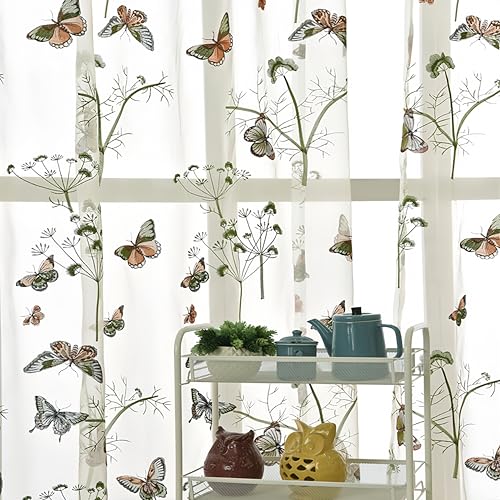 Embroidered Butterfly Window Semi Sheer Curtains for Kids Room Country Style Dandelion Pattern Room Divider Rod Pocket Tulle Gauze Voile Panel Drapes for Living Room 1 Panel W75 x L84 inch - size: 75"W x 84"L (Pack of 1)