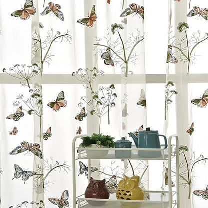 Embroidered Butterfly Window Semi Sheer Curtains for Kids Room Country Style Dandelion Pattern Room Divider Rod Pocket Tulle Gauze Voile Panel Drapes for Living Room 1 Panel W75 x L84 inch - size: 75"W x 84"L (Pack of 1)