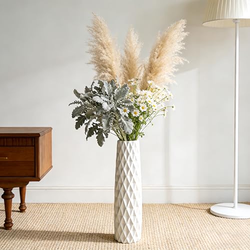 White Tall Ceramic Floor Vase, 17.7 Inch, Textured Design - color: Shape 2, size: 17.7 Inch