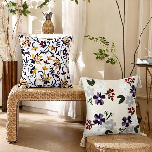 Paisley Floral Embroidered Pillow Covers 18x18 Inch Set of 1 - color: Paisley Garden