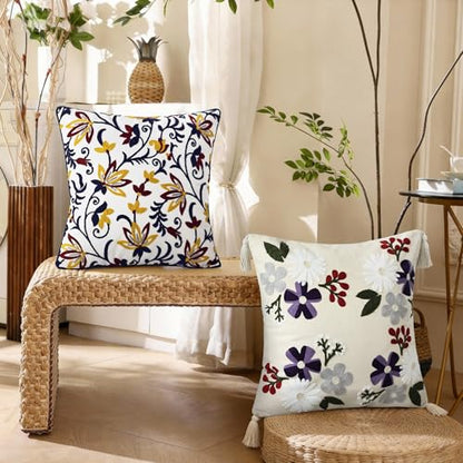 Paisley Floral Embroidered Pillow Covers 18x18 Inch Set of 1 - color: Paisley Garden