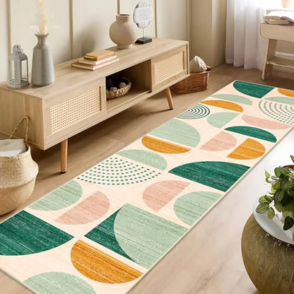 MUJOO Green Runner Rug Washable 2x8 Area Rugs Non Slip Modern Abstract - color: Green and Yellow, size: 2' x 8' (Rectangular)