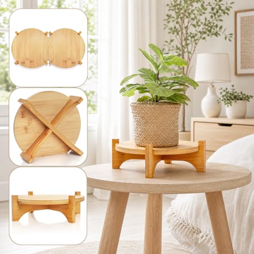 Pumtus 2 Pack Small Plant Stand, Wood Indoor Planter Stand, Bamboo Detachable Flower Pot Holder, Mid Century Potted Plant Rack for Outdoor Garden Home, Fits Up to 8 Inch Planter (Pot Not Included)