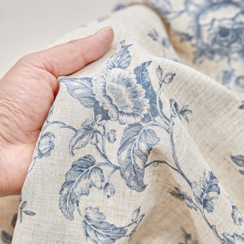 jinchan Custom Size Curtain Blue Floral Linen Curtain Back Tab 1 Panel - color: Amlie Blue, size: Custom