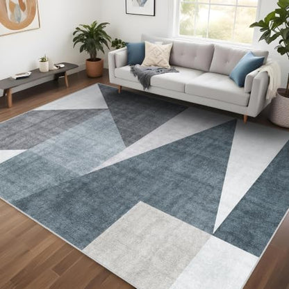 6x9 Washable Area Rug for Living Room - Non-Slip Geometric Rugs Blue Grey - color: Blue/Grey, size: 6' x 9' (Rectangular)