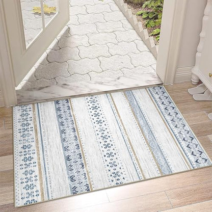 2x3 Washable Area Rugs for Living Room Boho Bathroom Rug Blue/Brown - color: Blue/Brown, size: 2' x 3' (Rectangular)