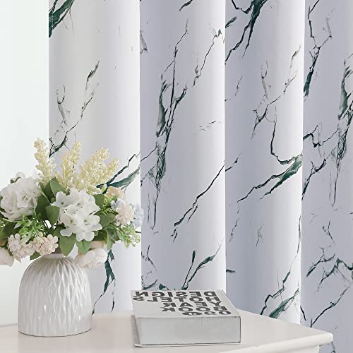 H.VERSAILTEX 100% Blackout Curtains 63 inch Length 2 Panels Set Marble Designs Printed Drapes Thermal Curtains for Bedroom with Black Liner Sound Proof Curtains, Antique Green - color: Marble- Antique Green, size: 52"W x 63"L (Pack of 2)
