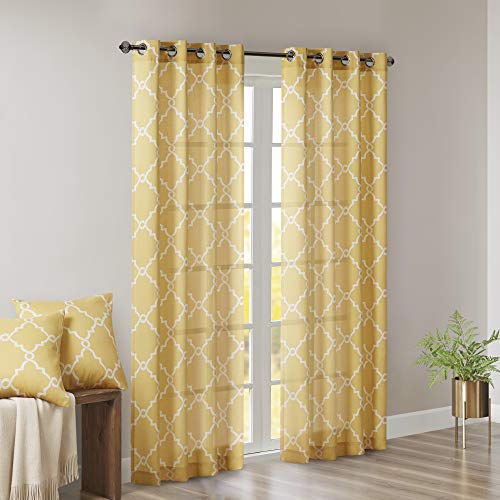 Madison Park Fretwork Print Window Curtain 1 Panel, 50x63 Yellow/White - color: Yellow/White, size: 50"W x 63"L (Pack of 1)