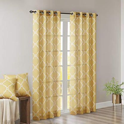 Madison Park Fretwork Print Window Curtain 1 Panel, 50x63 Yellow/White - color: Yellow/White, size: 50"W x 63"L (Pack of 1)