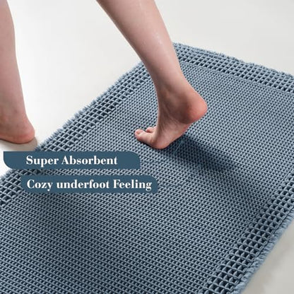 RESARE Waffle Bathroom Runner Rugs, Non Slip Boho Bath Mat 24"x48" Blue - color: Blue, size: 2' X 4'