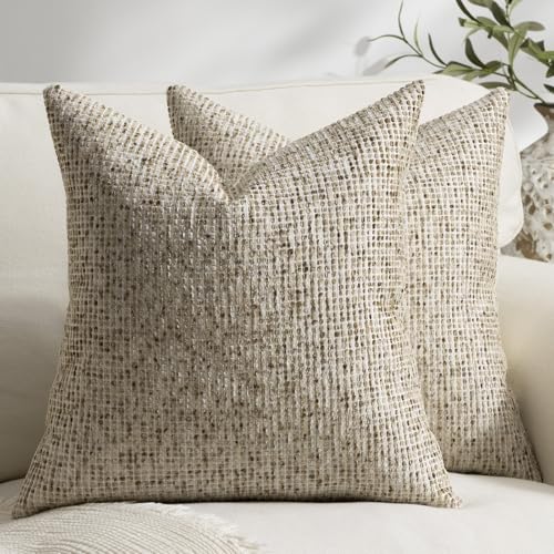 Pack of 2 Neutral Euro Sham Covers 24x24 Boho Textured Dots Stripe Chenille Large Square Decorative Throw Pillow Cases Accents for Bredroom Living Room Couch Bed Farmhouse Home Decor, Taupe - color: Taupe, size: 24" x 24" (Pack of 2)