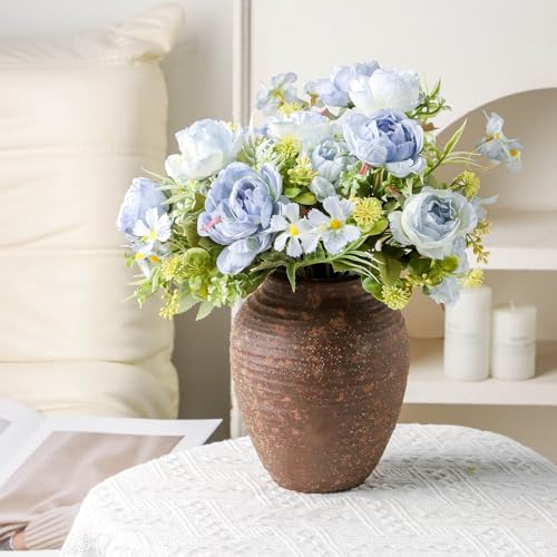 Ceramic Flower Vase, 7.4 Inch Rustic Farmhouse Pottery Decor - color: 205-2-7.4in