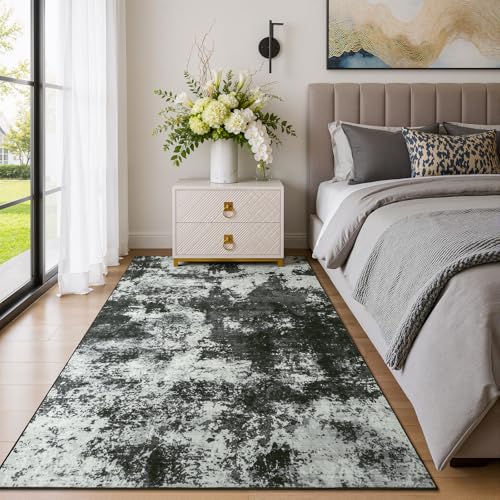 Merelax 4x6 Back Grey Washable Area Rug Non-Slip Faux Wool Abstract Carpet - color: Black Grey, size: 4' x 6'(48''x72'')