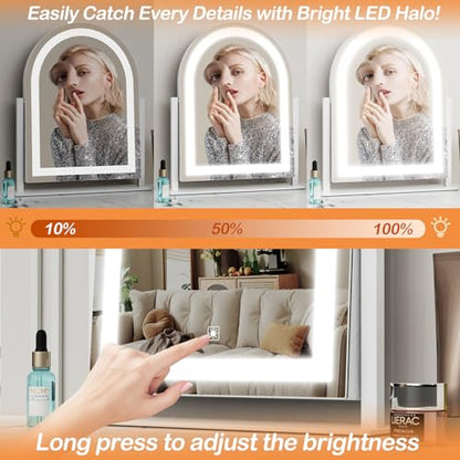 Gvnkvn Arched 15.2 in Lighted Makeup Mirror, 10X Magnifiers - color: White, size: 15.2"L x 13"W