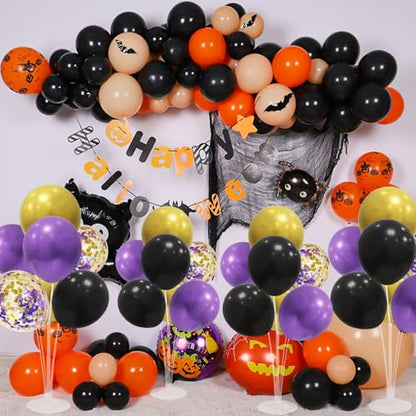 ZJDHPTY Halloween Decorations,4Set Purple Black Gold Balloon Stand Kit - color: Purple Black Gold 4