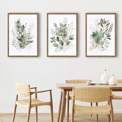Sage Green Botanical Wall Art Set of 3, Wood Framed 16x24 Inch - color: Sage green, size: 24x16