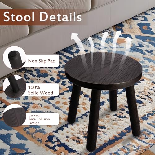 Round Solid Wooden Stool,Plant Stand,Step Stool,Black,10" H - color: Black, size: 10inch