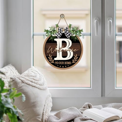 Monogram Letter B Front Door Sign, Welcome to Our Home Family Last - color: B